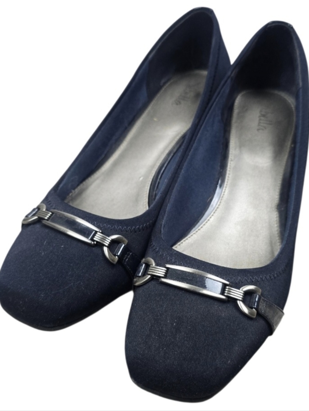 Abella Navy Flats with Silver Bar Detail